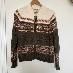 Tiara Grandma Full Zip Earth Tones Cream Knit Sweater size Large